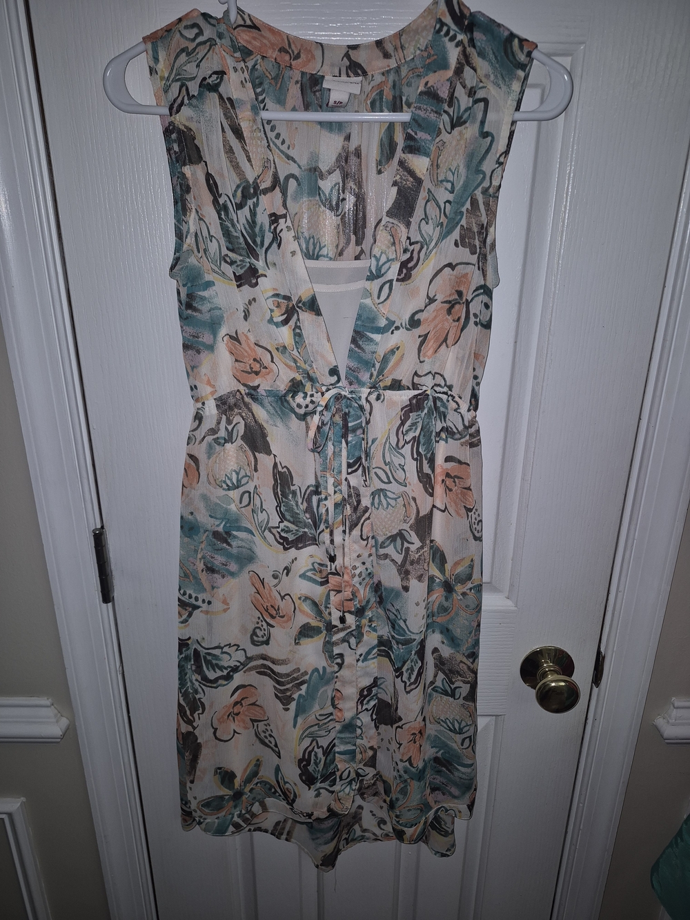 Merona Cream Floral Midi Dress with Teal & Peach Accents